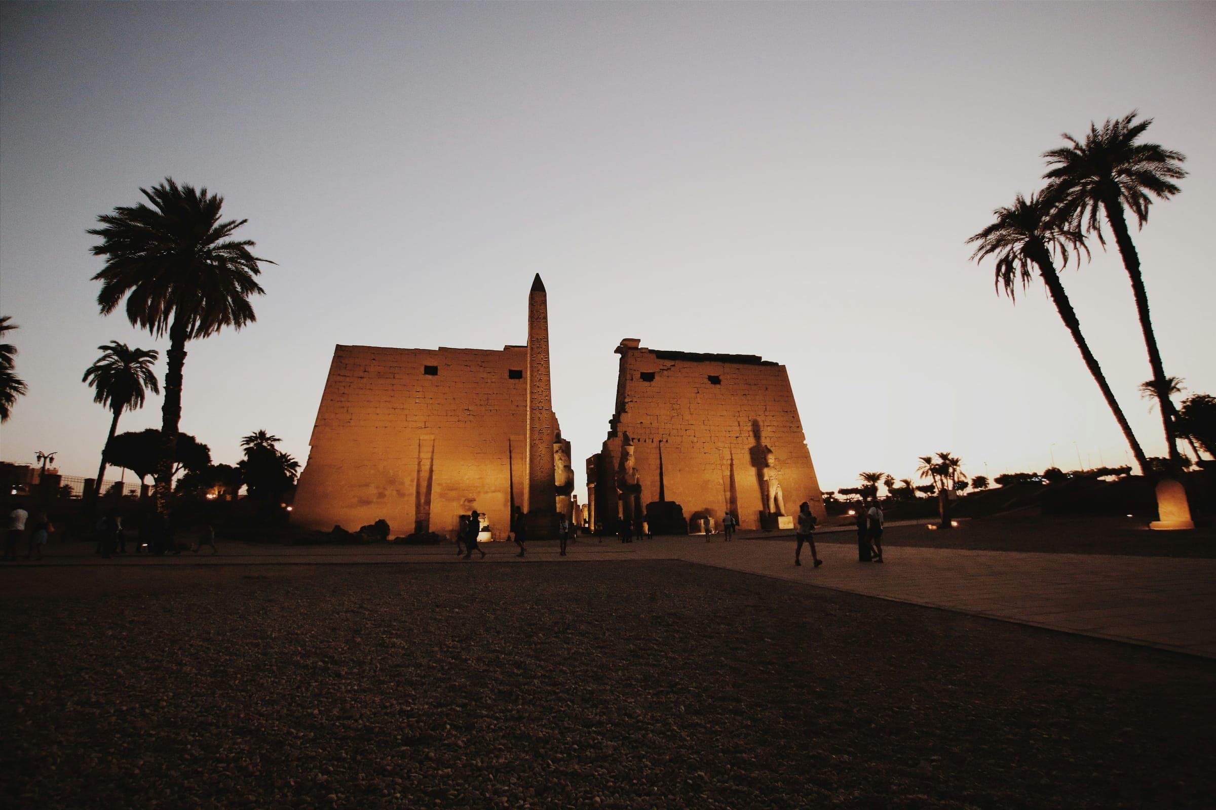 Luxor Temple, lit as the day turns.